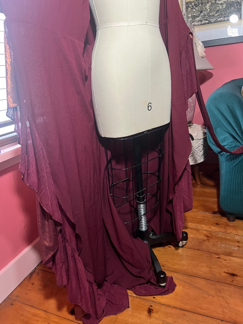 Wayf Metallic Burgundy Maxi Wrap Dress - Picture 4 of 4